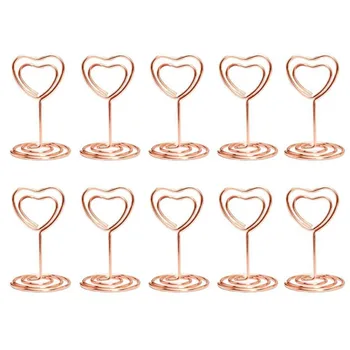 

Mini Heart Shape Place Card Memo Holder Picture Stand Note Clip for Wedding Party Decoration Pack 10pcs (Rose Gold)