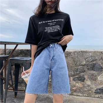 

new summer woman denim shorts jeans pants blue high waist tassel wide leg pants casual knee length jeans shorts Gd008