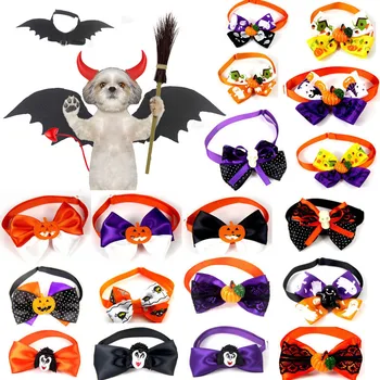 

Adjustable Halloween Cosplay Pumpkin Ghost Witch Cat Dog Bow Tie Colorful Printing Pattern Pet Bowtie Pet Collar Tie Cocina