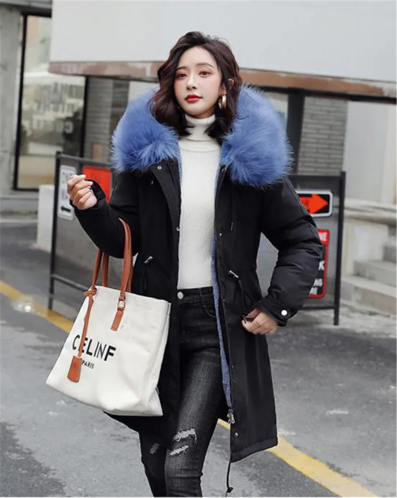 

Designer Womens Winter Jacket Fashion Faux Fur Collar Thick Warm Coats Long Sleeve Casual Teenager Coats
