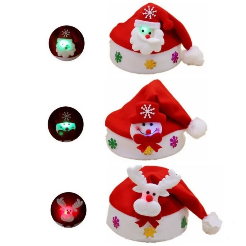 

LED Light Up Children Adult Cloth Fabric Christmas Hat Cute Cartoon Animals Decoration Glow Party Headwear Decoration Supplies