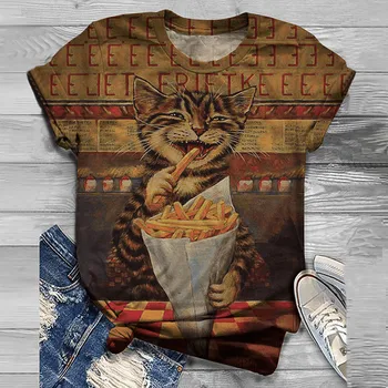 

Женские Футболка Женская Plus Size 3d Cat Woman Tshirts Summer Harajuku Short Sleeve 3d Animal Printed O-neck Tops Tee T-shirt