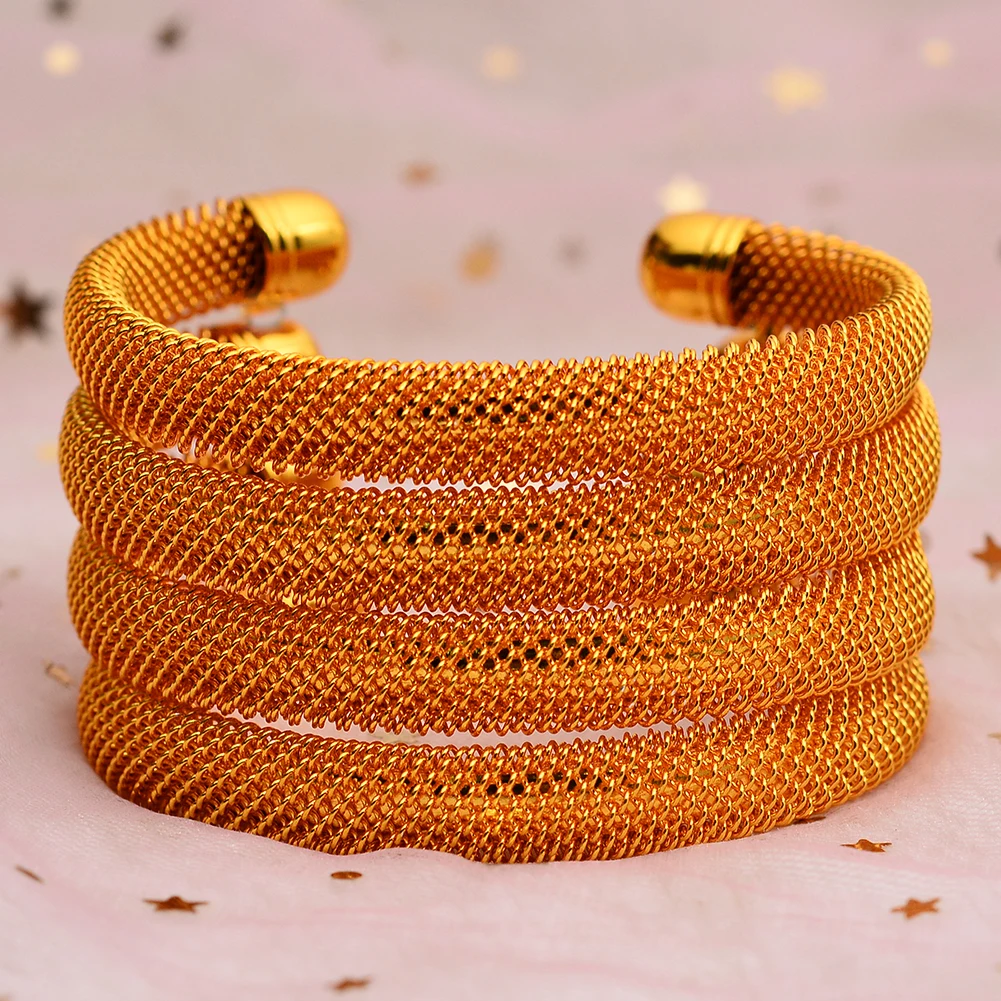 4pcs/Set 24K Dubai Gold Color Cuff Bangle For Women Ethiopian Jewelry bracelets African wedding jewelry For Bangles Party gifts bangle bracelet beaded bracelet