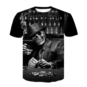 

2020 Summer New black t shirt 3d poker Skull T shirt for Men Short sleeve shirt Funny T shirts printing mens Clothing tops & tee