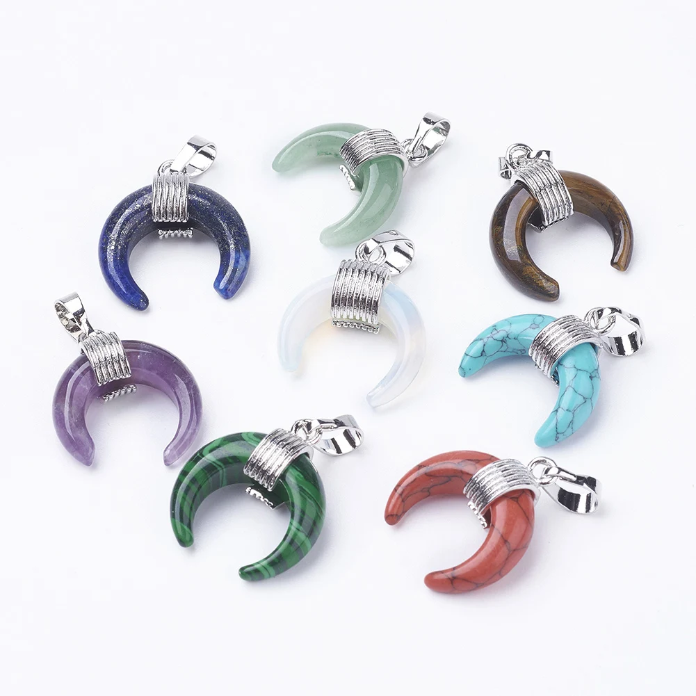 

10pcs Natural Stones Green Aventurine Tiger Eye Moon Shape Pendant Charms for Jewelry Making DIY Necklace Accessories