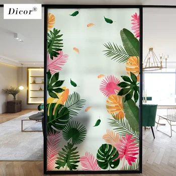 

Colorful Leaves Art Window Film Dicor Brand No Glue Static Cling Window Sticker for Living Room Bathroom Fashion Glass Sticker