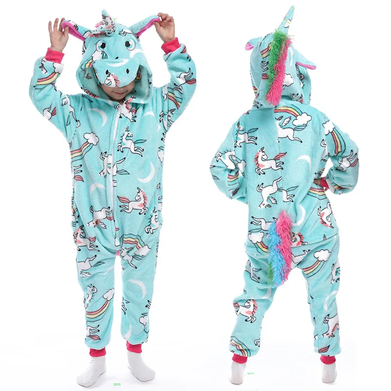 Kigurumi Animal Unicorn Pajamas Children Winter Sleepwear Kugurumi Stitch Pyjamas Kids Onesies Anime Panda Costumes Jumpsuit