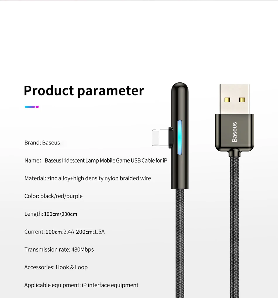 Usb-кабель Baseus для iPhone XS XR 11 Pro Max USB зарядный кабель для передачи данных светодиодный локоть 2,4 А кабель для быстрой зарядки для iPhone кабель для синхронизации данных
