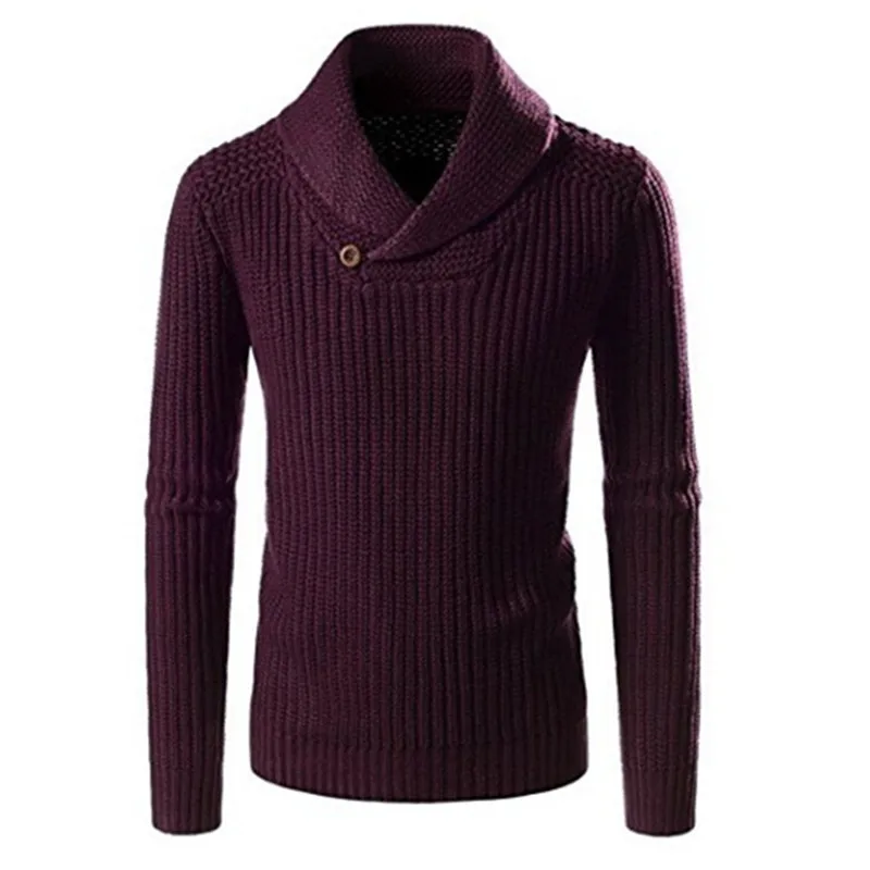 Мужской однотонный пуловер, осенне-зимний свитер, кардиган, мужской брендовый Повседневный тонкий свитер, мужской теплый толстый свитер с высоким воротом - Цвет: Бургундия
