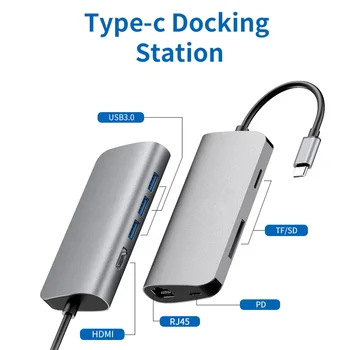 

8in1 RJ45 High Speed Stable Conversion Type C To HDMI USB 3.0 SD Card Reader Extension Connection HUB Adapter 4K For Macbook Pro