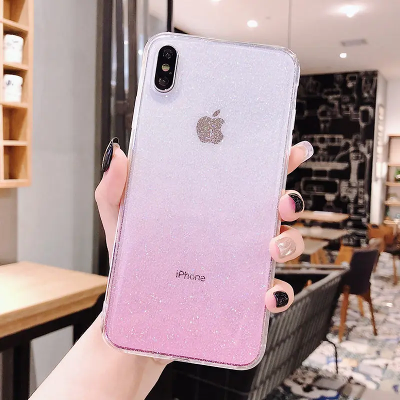 

Moskado Transparent Glitter Case For iPhone X XR XS Max 7 8 6 6s Plus Gradient Candy Color Bling Phone Coque Soft TPU Back Cover