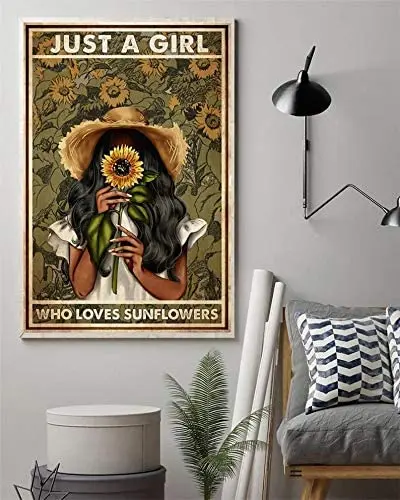 

SIGNCHAT Just A Girl Who Loves Sunflowers Vertical Poster Wall Decor Art Wall Decor Poster Metal Sign 12x16 inch