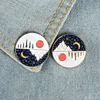 cartoon round sun sunrise mountain peak bird fire pin nature woods sea wave whale enamel brooch badge punk jewelry gift for kid ► Photo 3/6