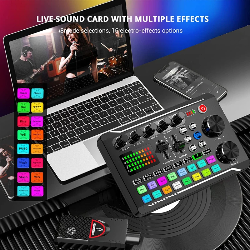 Live Geluidskaart En Audio-Interface Met Dj Mixer Effecten En Stemwisselaar, Bluetooth Stereo Audio Mixer, Voor Youtube Streaming