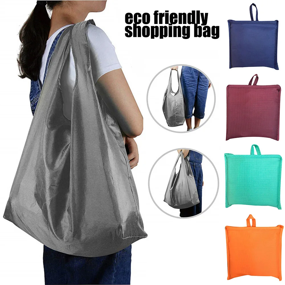 

2019 New Foldable Women Large-Capacity Shopping Bag Waterproof Oxford Reusable Fruit Grocery Pouch Solid Color Storage Totes