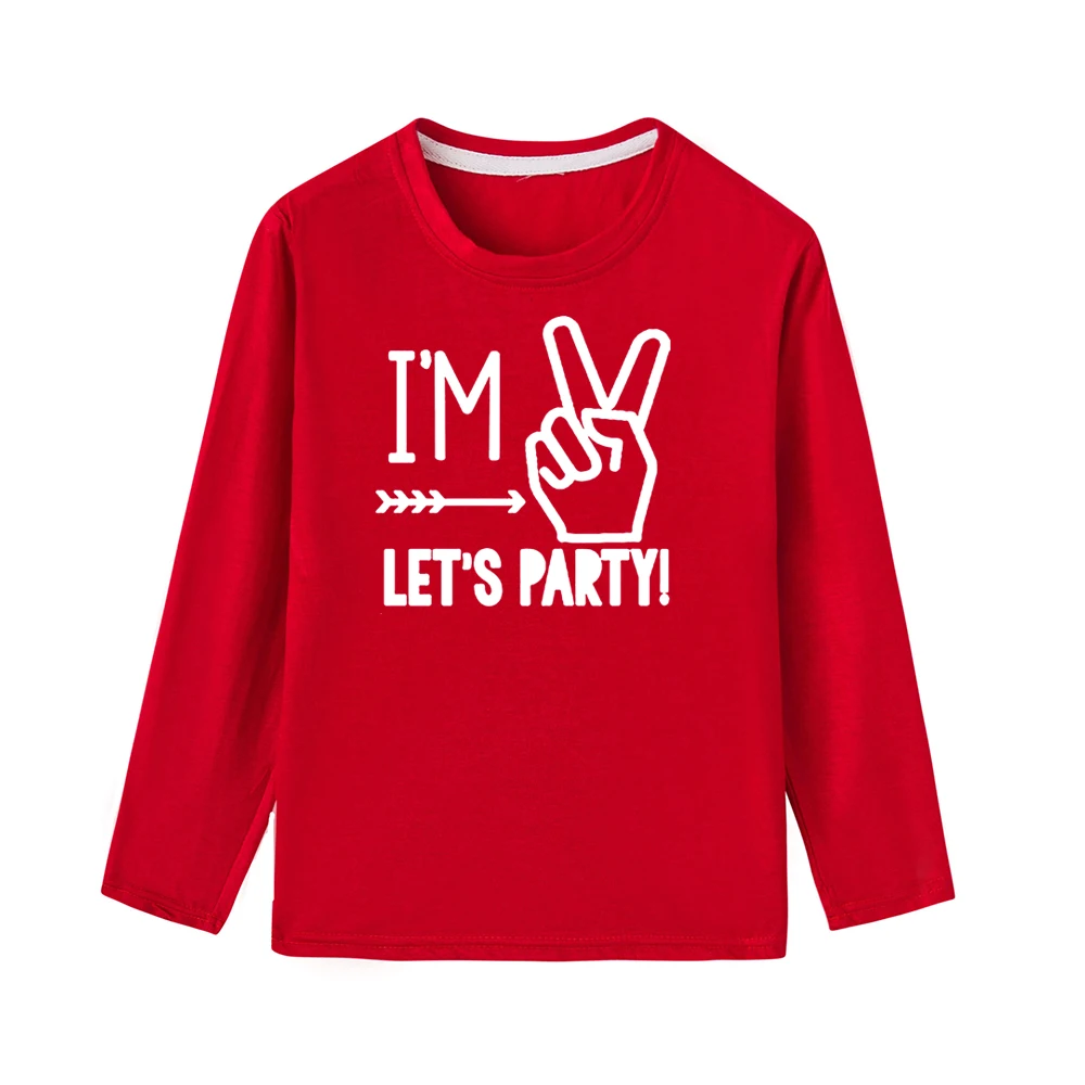 Детская футболка для 2-го дня рождения вечерние футболки с длинными рукавами и забавным принтом «I'm Two Let's» для маленьких мальчиков и девочек повседневная детская футболка