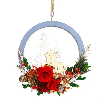 

PHFU-Christmas Gift Eternal Flower Garland Home Decoration Wreath Pendant a Deer Have You Rose To Send a Girlfriend Gift