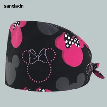 Gorros de alta calidad con estampado de enfermera, gorro quirúrgico médico Unisex, gorros de trabajo para cirugía de clínica dental estampado de Mickey, funcionamiento ajustable