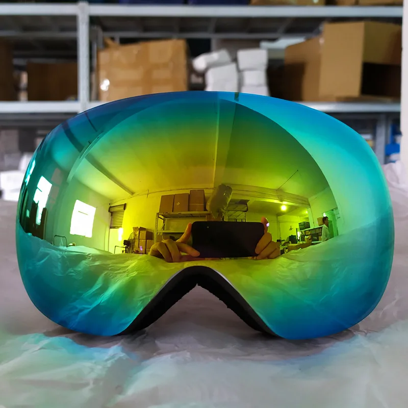 Новые лыжные очки двойные противотуманные большие сферические полностью покрытые настоящая пленка UV400 cola близорукость/HX12 специальные лыжные очки без отверстий - Цвет: White Gold