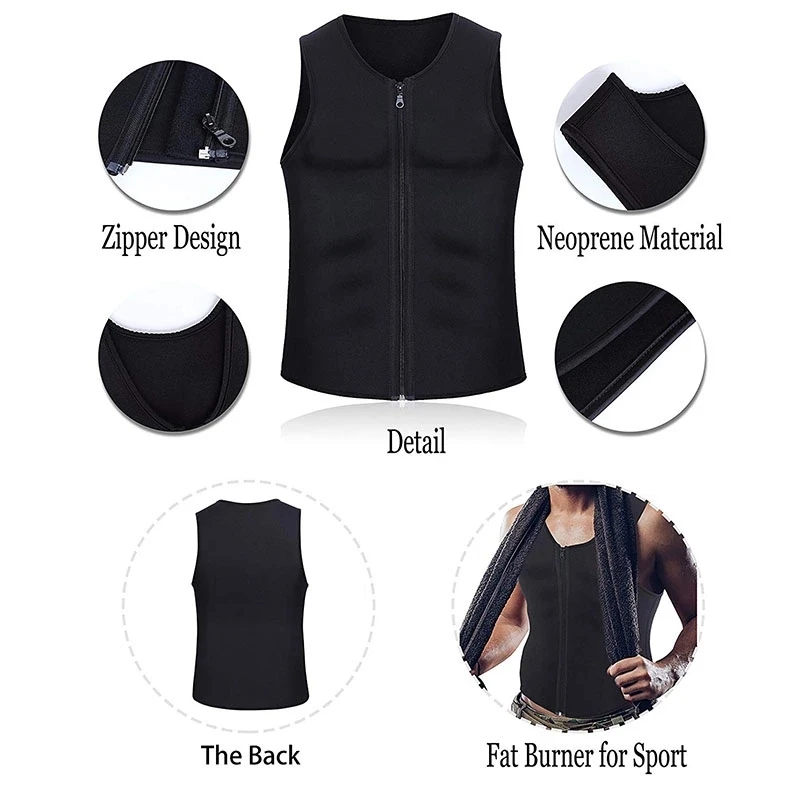 Men Waist Trainer Vest for Weight Loss Hot Neoprene Corset Body Shaper Zipper Sauna Tank Top Workout Shirt Sport Running Vest