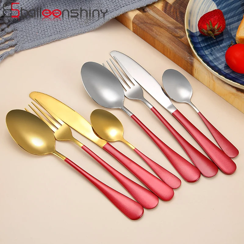 

BalleenShiny Creative 4pcs/set Tableware Set Stainless Steel Kitchen Dinnerware Set European Style Cutlery for Steak Soup Paste
