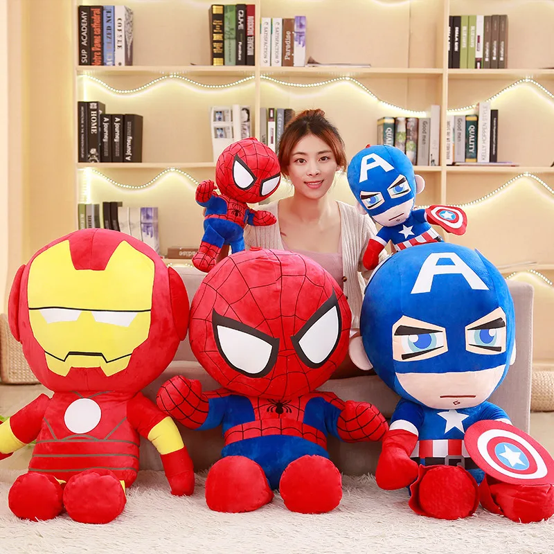 

25-50cm Big size Marvel Super Hero Captain America Iron Man Spiderman Plush Toy The Avengers Movie Soft Stuffed Dolls for Child