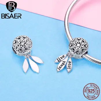 

BISAER Unique 925 Sterling Silver Happy Round Charm With Three Call Alive Laughing Loving Charm Fit Charms For Gift HSC1128