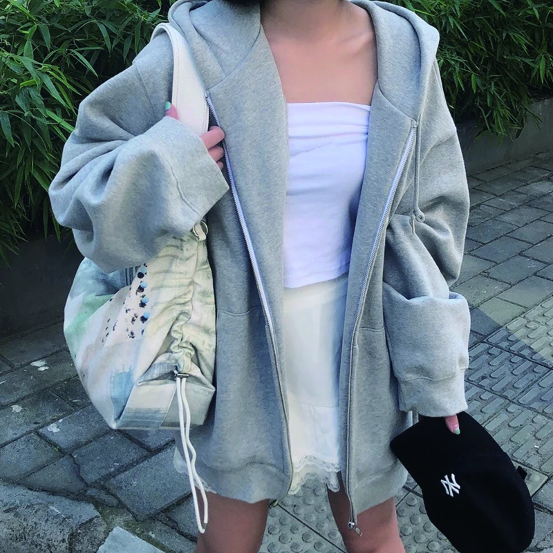 Oversized Zip Up Hoodie Women Plain Korean Fashion Simple Sweatshirt  Pockets Plus Size 5xl Poleron Baggy Solid Hoodie Drawstring - Hoodies u0026  Sweatshirts - AliExpress