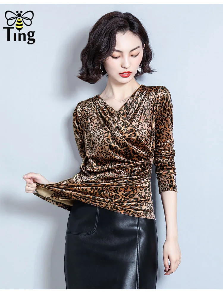 Tingfly классический Vogue женский леопардовый принт с длинным рукавом и крестиком v-образный вырез сексуальные Бархатные Топы Блузки женские модные рубашки плюс