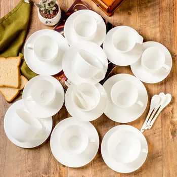 

Pure White Bone China Coffee Cup Ceramic Simple European Style Latte Cup Fancy Afternoon Tea Cafe Coffee Cup and Saucer