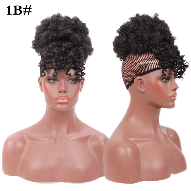 Extensões de Cabelo Rabo de Cavalo com Franja Sintético Africano-americano Envoltório Curto 12 Extensões de cabelo sintético com rabo de