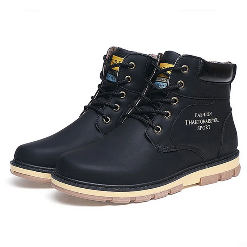 Men Outdoor Warm Ankle Boots Men PU Leather Plush Snow Boots Autumn Winter Non-slip Boots Plus Velvet Boots for Daily New