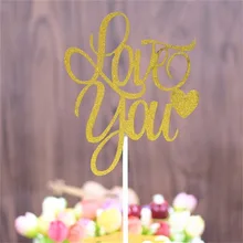 10/5pcs Wedding Cake Decoration Rose Gold Sliver Love You Cake Toppers Giltter Papercard Cake Toppers Wedding Bachelor Party