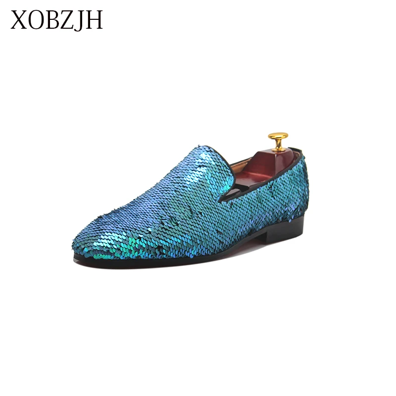 XOBZJH Man Shoes 2019 New Sequin Cloth Shoes Man'S Fashion Business Dress Suits Wedding Party Slip On Blue Shoes Big Size XOBZJH Man Shoes 2019 New Sequin Cloth Shoes Man'S Fashion Business Dress Suits Wedding Party Slip On Blue Shoes Big Size
