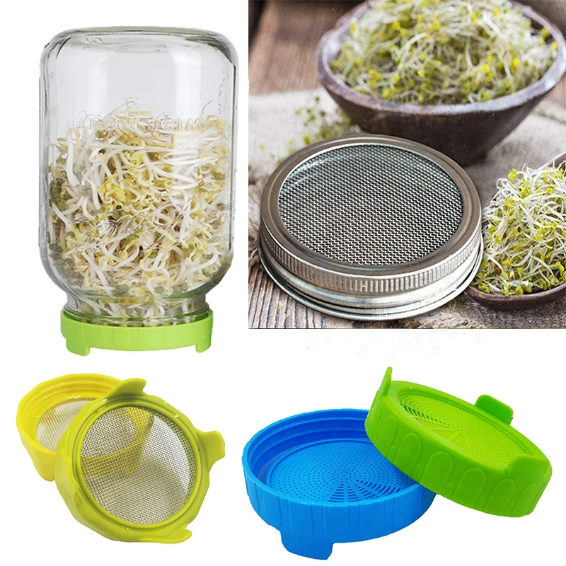 

Seed Sprouter Germination Cover Kit Sprouting Mason Jars with Stainless Steel Strainer Lids Plate Grow Germinator Seedling Tray