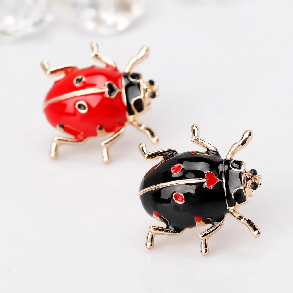 

Small Red Black Ladybug Brooches Enamel Insect Brooch Fashion Animal Brooch Rhinestone Scarf Corsage Accessories Pin AL271