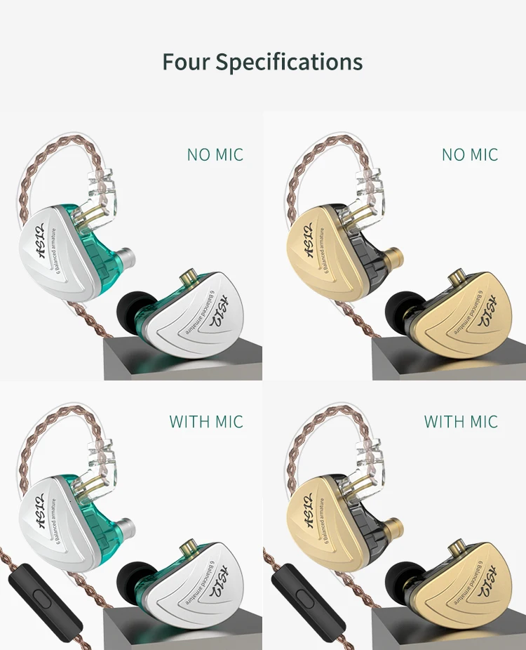 KZ AS12 6BA привод в ухо наушник 6 сбалансированных арматуры HIFI Мониторинг наушники гарнитура наушники KZ AS16 AS10 ZS10 CCA C16