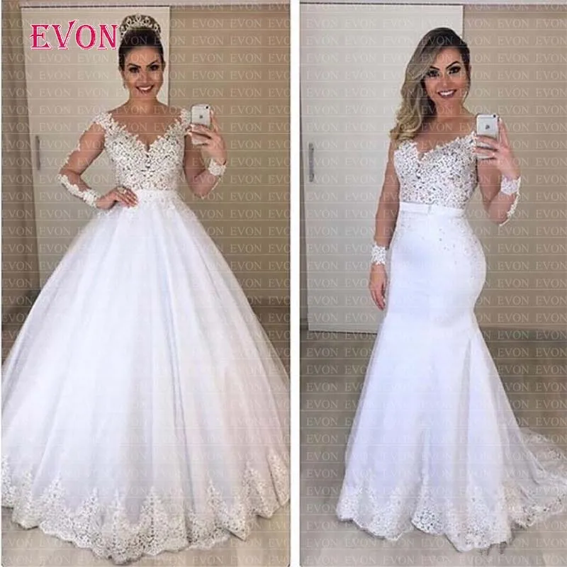 Vestido De Noiva 2 в 1 съемный шлейф Кружева Русалка Свадебные платья индивидуальный
