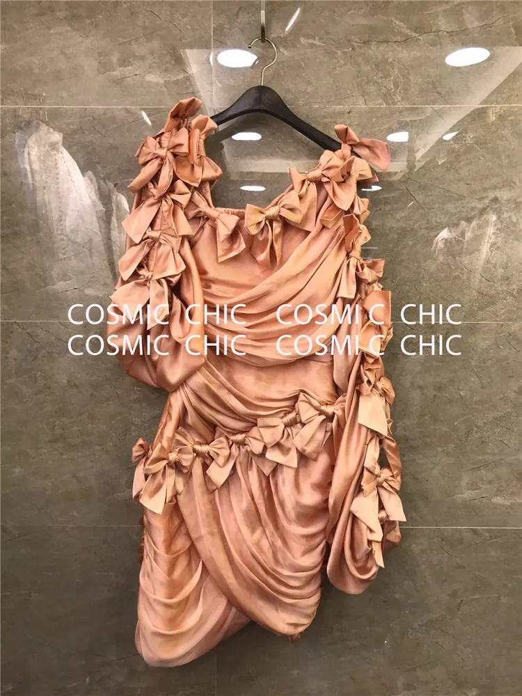 Cosmicchic элегантные сексуальные нестандартные платья с бантом и открытыми плечами, мини платья для вечеринок, косой воротник, фонарь, длинный рукав, облегающее розовое платье