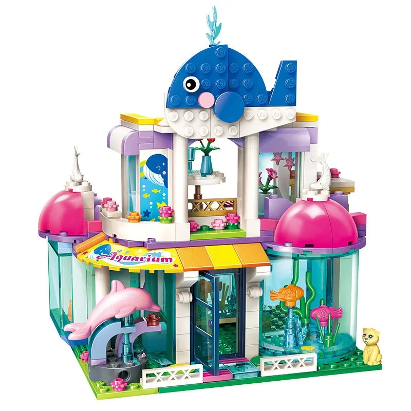 Assemble-Holiday-Series-Blue-Whale-Aquarium-Girl-Enlighten-Building-Blocks-Educational-Toys-For-Children