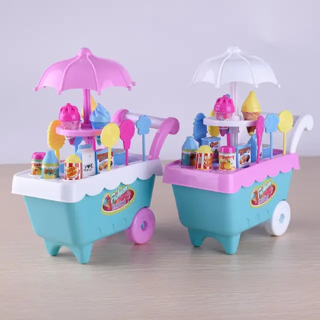 Lovely Simulation Candy Lollipop Ice Cream Plastic Trolley Children Girls Toy Supermarket Children Play Toy Ice Cream Cart Gifts 1