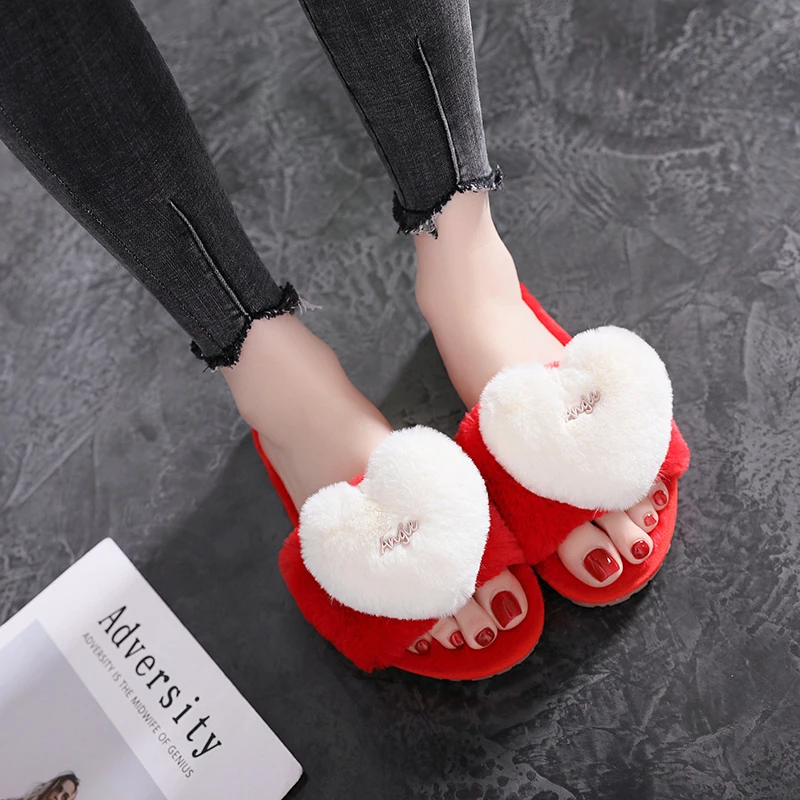 SWQZVT 2020 Women house slippers shoes open toe bedroom floor slippers for women love non-slip pink indoor winter shoes ladies (8)
