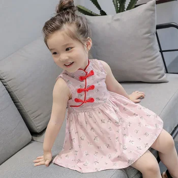 

1-6T Kids Baby Girls Clothes Cute Flower Print Dress Chinese Style Vintage Cheongsam Dresses Qipao Baby Clothes