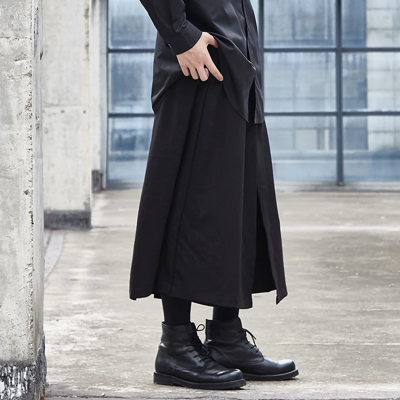 Men's nine minute trousers Spring/summer wide leg trousers yamamoto style men's false skirt loose men's