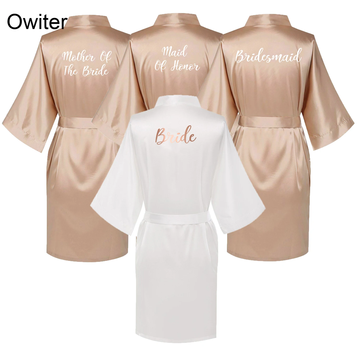 Owiter Satin Silk Robes Plus Size Bride Bridesmaid Robe Wedding Bathrobe Gown Women dressing Sleepwear Maid of Honor Rose Gold