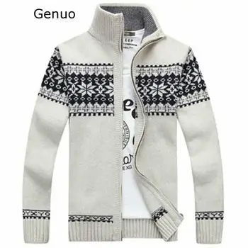 

Genuo Man Sweater 2020 Winter Dress Warm Thick Stand Collar Sweater Mens Casual Knitted Zipper Jacquard Cardigans Mens Jumpers