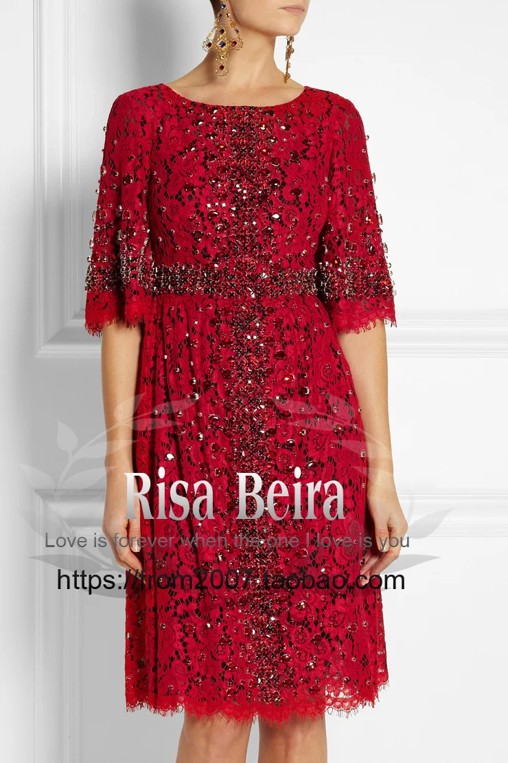 Новая Мода vestidos Формальное с красным кружевом с украшением в виде кристаллов; короткие элегантные Звезда Стиль Вечеринка платья знаменитостей для матери; обувь под свадебное платье для невесты