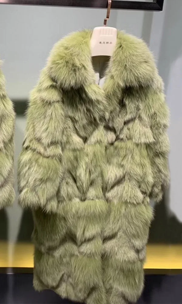 Light Green Новое поступление, женское длинное пальто с натуральным лисьим мехом, женская модная верхняя одежда, роскошное теплое зимнее пальто S7575 - Цвет: Light Green