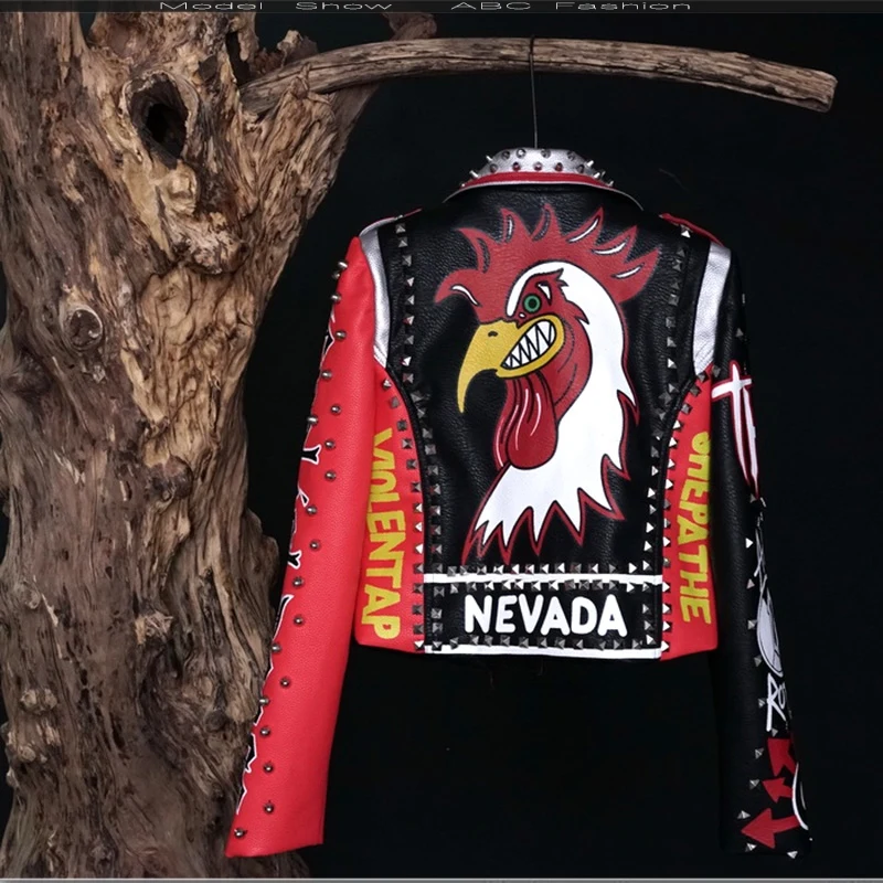 

FERNER Motorcycle Jacket Men Leather Pattern Big Cock Jacket Male Bar Punk Rock Port Wind Jackets Outerwear Faux Leather Coat