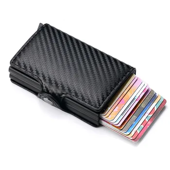 

YAMBUTO Carbon Fiber Anti Rfid Credit Card Holder Men Cardholder Wallet Aluminum Double Box Bank Creditcard Minimalist Wallet